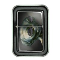 Windproof Refillable Oil Lighter with Tin Gift Box Alien Design-009