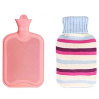 1.8 Liters Lovely Rubber Hot Water Bottle with Cute Stripe Knit Cover, Pink