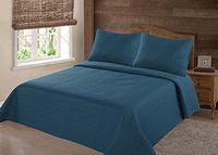 NEW 2/3PC NENA BED BEDSPREAD QUILT SET COVERLET SOLID STIPPLING STITCHE MODERN /Queen -Teal