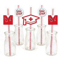 Nurse Graduation - Paper Straw Decor - Medical Nursing Graduation Party Striped Decorative Straws - Set of 24
