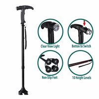 SOEKAVIA Adjustable Walking Cane, Walking Stick with Chargeable LED Light and 4 Prong Base, Lightweight & Portable Cane for Men/Women