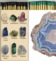 Crystal Specimens and Blue Agate Match Boxes with Long Kitchen Matches | Set of 2 Large Match Boxes