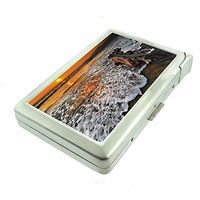 Sunset Beach Driftwood Em1 Hip Silver Cigarette Case With Built In Lighter 4.75" X 2.75" Id Holder Metal Wallet RFID Protection