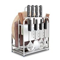 LOCGFF Stainless Steel Floor-Standing Utensil Drying Rack, Flatware Storage Drainer with Two Chopping Boards, for Chopsticks Spoon Fork Knife, Silver