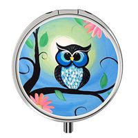 Pill Case Pocket, Round Stainless Medicine Tablet Pill case for Man Small，Compact 3 Compartment Pill Box for Travelling -Owl
