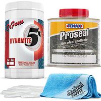 Marble Polishing Powder - Dynamite 5X Marble Polish - Tenax Proseal 1/4 Liter -16x16 Microfiber Cloth - Gloves - Bundle - 4 Items