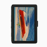 Perfection In Style Black Color Metal Cigarette Case Vintage Boat Posters Design 006
