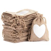 Shallylu 50Pcs Burlap Gift Bags with Drawstring, Burlap Drawstring Linen Bags Jewelry Pouches Sacks for Wedding Party, Birthday, Christmas, DIY Craft
