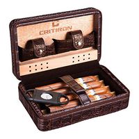 CRITIRON Portable Cigar Case Crocodile Leather Humidor Travel Cigar Cases for Men with Cutter, Dropper, Cedar Wood Lined with Humidifier, Removable Cedar Tray