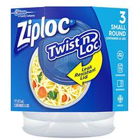 Ziploc Twist 'n Loc, Storage Containers for Food, Travel and Organization, Dishwasher Safe, Small Round, 3 Count