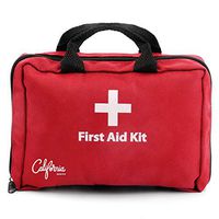 California Basics 115 Piece All-Purpose First Aid Kit for Emergency at Home, Workplace, Car, Outdoors & Travel, Earthquake Survival Medical Kit for Camping, Hiking, EMT Approved, Red