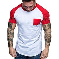 Xia&Han Mens Patchwork Pocket Blouse Short Sleeve Solid Shirts Casual Tops Summer Pullover Tunic Tee Red