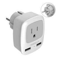 Schuko Germany France Travel Power Adapter, TESSAN European Plug with 2 USB, Outlet Adaptor Charger for USA to Europe EU Russia Iceland Spain Greece Norway Korea (Type E/F) 