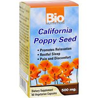 Bio Nutrition California Poppy Seed - 500 mg - Promotes Relaxation - Restful Sleep - Pain and Discomfort - 60 Vegetarian Capsules (Pack of 2)
