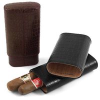 Andre Garcia Jermyn St. Collection Black Italian Leather Cedar-Lined 3 Finger Cigar Case