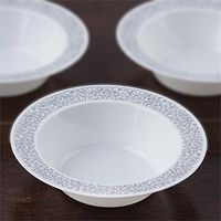 BalsaCircle 40 pcs 6 oz White with Silver Trim Plastic Round Bowls - Disposable Wedding Party Catering Tableware