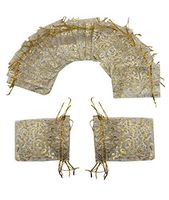 Ankirol 100pcs Eyelash Organza Wedding Favor Bags Luxury Jewelry Candy Gift Card Bags with Gold Line Drawstring Pouches (White, 5x7)