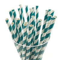 Homeford Firefly Imports Candy Striped Paper Straws, 7-3/4-Inch, 25-Pack, Teal, 7-3/4"