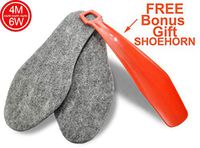 Women Men Replacement Felt Insoles, Size 4M and 6W, 1 Pair, 4mm Thick Inserts, Free Bonus Gift Shoehorn, 804213