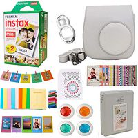Fujifilm Instax Mini Instant Film (Twin Packs 20 Pictures) + Smokey White Case, Selfie Lens, Colored Filters, Frames, Stickers and More Accessories Bundle for Mini 9 8 7 White Camera