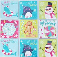 Narwhal Penguin Kawaii Cool Trendy Pack of Premium Self Adhesive 3D Christmas Square Shaped Gift Tags - Just Peel and Stick!