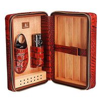METTE Genuine Leather Solid Wood Cigar Humidor Case, Travel Cigar Box with Humidifier and Cedar Wood Removbable Tray,Cigar Cutter Gift Set(Does not Include a Lighter)