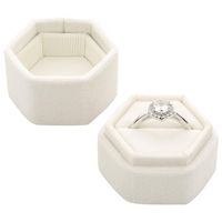 Koyal Wholesale Velvet Ring Box, Hexagon Vintage Wedding Ceremony Ring Box with Detachable Lid, 2 Piece Engagement Ring Box Holder, Modern Proposal Idea (Ivory)