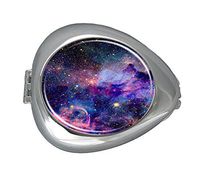 DANIEL MOXLEYB Pill Box Case Decorative Boxes Silver Pill Box Holder Organizer Container Compact 3 Compartment Medicine Case, Oval Pill Box for Pocket or Purse (Galaxy Space)