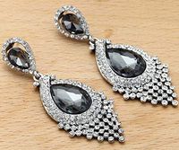 1set Womans Black Crystal Rhinestone Silver Plated Long Ear Stud Hoop earrings Jewerly Women Fashion Stylish Womens Cheap Prom Pretty Bangle Comfortable Cute