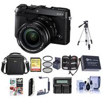 Fujifilm X-E3 Mirrorless Camera with XF 18-55mm f/2.8-4 R LM OIS Zoom Lens, Black - Bundle with Camera Case, 32GB SDHC U3 Card, Spare Battery, Tripod, Flip Flash Bracket, 58mm Filter Kit and More