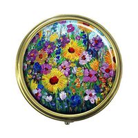 Cecillia Abstract Floral Watercolor Painting Custom Fashion Style Bronze Pill Box Case 3 Compartments Pill Box/Pill Case Pocket
