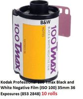 Kodak Professional 100 Tmax Black and White Negative Film (ISO 100) 35mm 36 Exposures (853 2848) 10 rolls