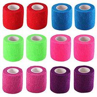 Rainbow Color Assorted 12 Pack, 2” x 5 Yards, Self Adherent Cohesive Tape, Strong Sports Tape for Wrist, Ankle Sprains & Swelling, Self Adhesive Bandage Rolls