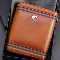 Special Offer Brown Leather Cedar Wood 6 Ct Cigar Humidor Case Holder with Humidifier (Brown)