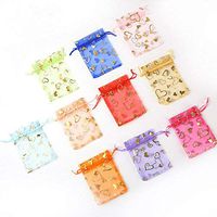 Tovip 100PCS 3.5x4.5'' (9x12cm) Organza Bags Jewelry Wedding Favors Party Pattern Printed Drawable Packaging Display & Gift Pouches (Mix Heart)