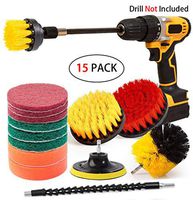 Drill Brush Attachments Set, Scrub Sponge, Scouring Pads Power Scrubber Kit with Extend Attachments for Cleaning Bathroom, Kitchen, Upholstery, Shower, Grout, Tiles, Tube, Corner, Carpet, 15 Pieces