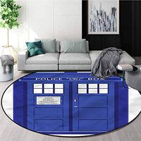 RUGSMAT Police Modern Machine Washable Round Bath Mat,Blue Brit Phone Box Non-Slip No-Shedding Kitchen Soft Floor Mat Round-59