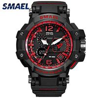 Psalmtrading SMAEL New Multi-Function Men’s/Women's Sports Analog Quartz Dual Display Waterproof Watches LED Backlight 1509 (Black+red)