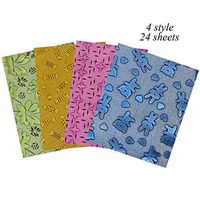 Glisten No Powder Glitter Gift Wrapping Paper Set for Christmas and Birthday-24 Roll/4 styles-27.5" X 20" Per Roll (4 Style 24 Sheets)