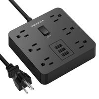 Power Strip with USB Ports, Desktop Charging Station with 3 USB 6 AC Outlet and 15A 4ft Extension Cord, Overload Protection for Home and Office, 1875W/100~240V AC - Black (Renewed)