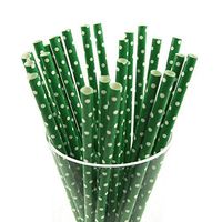 Homeford Firefly Imports Small Dots Paper Straws, 7-3/4-Inch, 25-Pack, White/Green, 7-3/4"