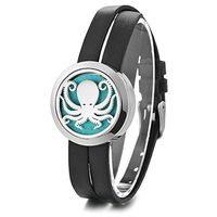 Garden Charms Aromatherapy Essential Oil Diffuser Locket Bracelet Leather Band 316L Surgical Grade Stainless Steel with 5 Color Pads Ocean Series (Octopus)