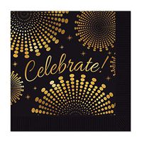 Beistle Club Pack of 96 Black and Gold 'Celebrate' Graduation Themed Napkins 5"