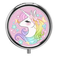 LINARTS Pill Case, Round Pill Box Compact Three Compartment Medicine Tablet Organizer for Pocket Purse Traveling - Cute Unicorn