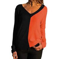 Vivilpus Women Tees Long Sleeve V-Neck Casual Patchwork Pullover T-Shirt Blouse Tops Slim Fit Comfy Tunic Shirt Leisure Fashion Top Shirts