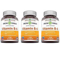 Amazing Nutrition Vitamin B6 Dietary Supplement – 25 mg, Pack of 3-250 Tablets – Supports Healthy Nervous System, Metabolism & Cell Health