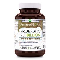 Amazing Flora Probiotic 25 Billion with 10 Best Probiotics Strains Including Acidophilus, plantarum, rhamnosus etc * Supports Digestive & Immune Health *60 Veggie Capsules (Non GMO,Gluten Free)