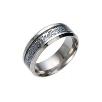 Fxbar Stainless Steel Dragon Pattern Rings Silver Tarnish Resistant Engagement Band Jewelry Couple Simple Titanium Rings (Silver,13)