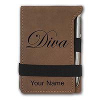 Mini Notepad, Diva, Personalized Engraving Included (Dark Brown)