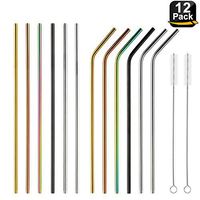 Stainless Steel Drinking Straws with Cleaning Brush, Reusable Metal Straws Multicolored Set of 12 FDA-Approved 10.5 Inch Long Drink Straws for 20/30 oz Tumblers Rumblers Cold Beverage